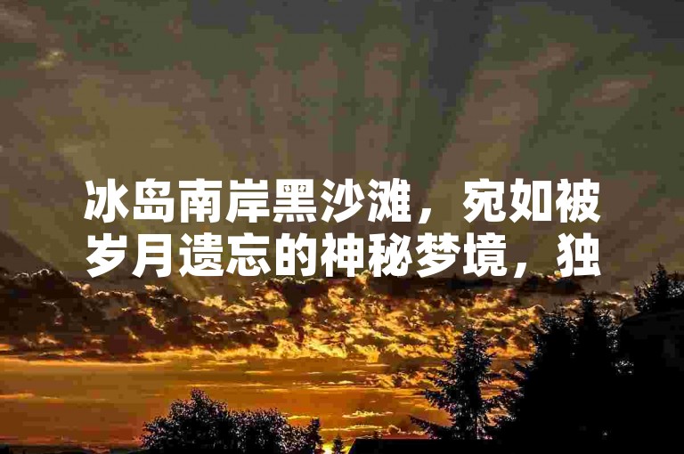 冰岛南岸黑沙滩，宛如被岁月遗忘的神秘梦境，独特的黑色沙砾在海浪轻抚下闪烁着幽光，散发着令人着迷的原始魅力。