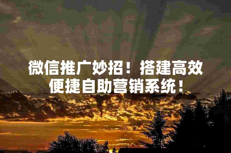 微信推广妙招！搭建高效便捷自助营销系统！