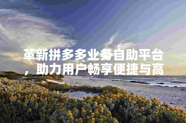 革新拼多多业务自助平台，助力用户畅享便捷与高效服务-拼多多业务网 QQ吞刀规则 王者点卡批发